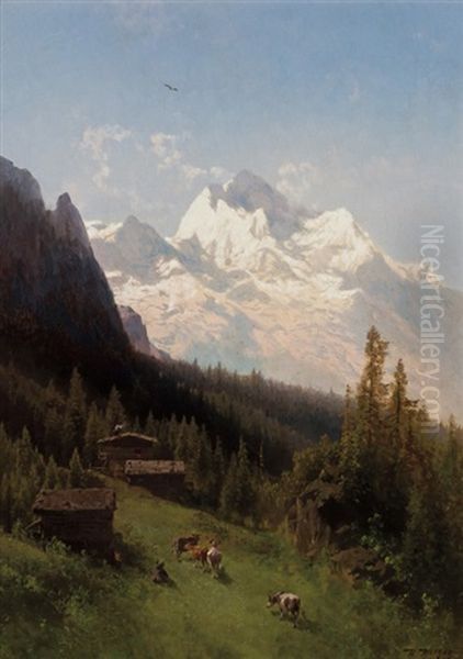 From The Bernese Oberland Switerland Oil Painting by Hermann Herzog