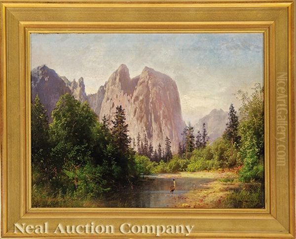 View Of Sentinel Rock In Yosemite Valley Oil Painting by Hermann Herzog