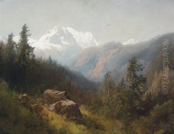 Snowcaps Oil Painting by Hermann Herzog