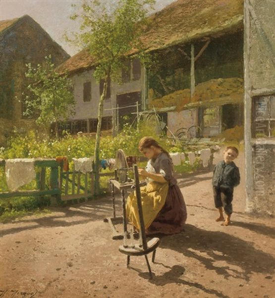 Industrious Maid Oil Painting by Hermann Herzog