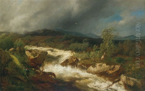 The Rushing River Oil Painting by Hermann Herzog