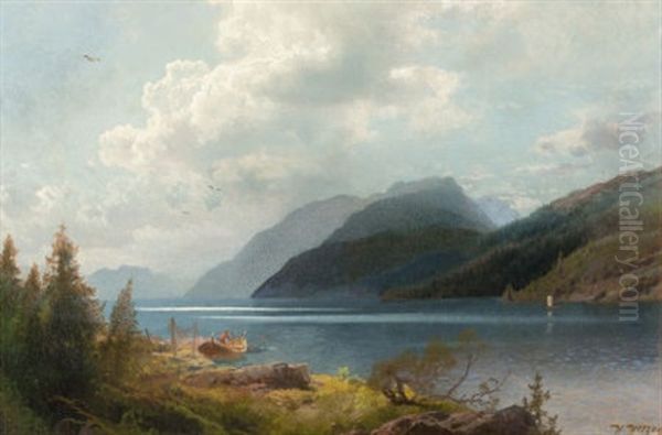 Mountain Lake, Sagne Fjord, Norway Oil Painting by Hermann Herzog