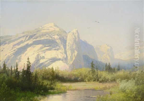 Royal Arch And North Dome - Yosemite, Ca Oil Painting by Hermann Herzog