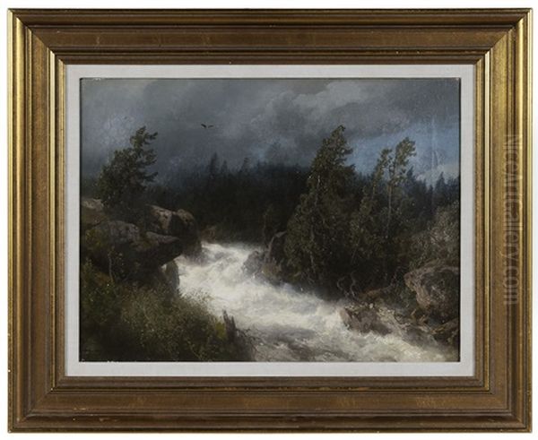 Raging River Landscape Oil Painting by Hermann Herzog