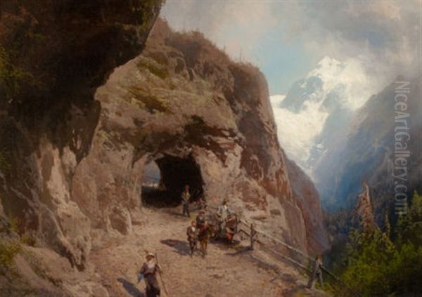 Voringfoss Oil Painting by Hermann Herzog