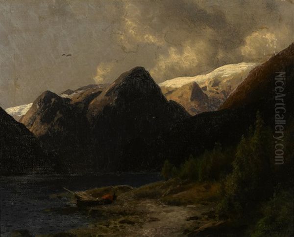 Mountain Lake Oil Painting by Hermann Herzog