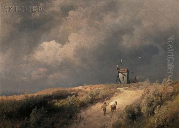 Mill On The Hill Oil Painting by Hermann Herzog