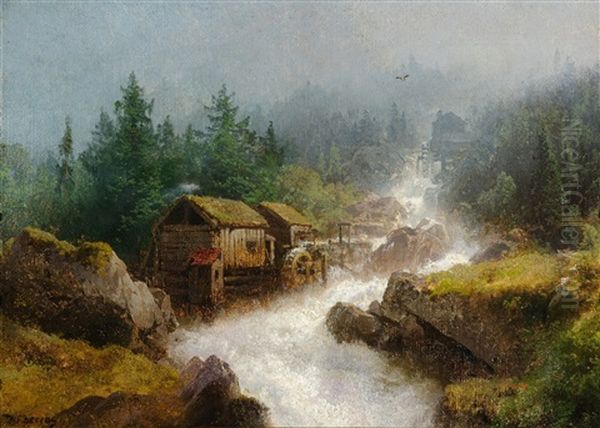 Mill At The Falls Oil Painting by Hermann Herzog