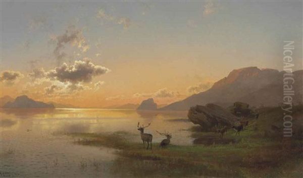 Twilight Oil Painting by Hermann Herzog