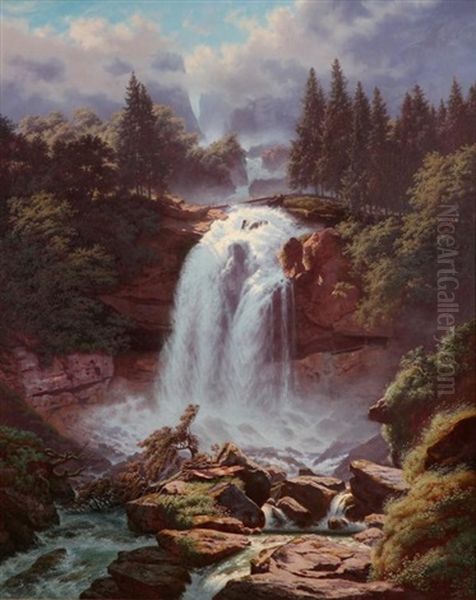 In The Yosemite Valley Oil Painting by Hermann Herzog