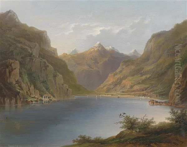 Vierwaldstattersee Mit Blick Auf Die Tellkapelle Oil Painting by Hermann Herzog