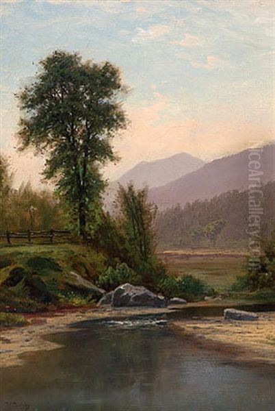 Landscape With Foreground Stream And Distant Mountains Oil Painting by Hermann Herzog