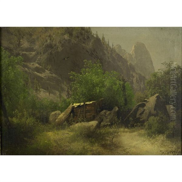 Mountain Landscape With Bald Eagle Oil Painting by Hermann Herzog