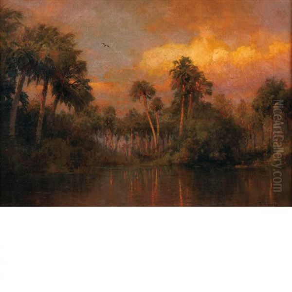 Sunset In The Florida Everglades Oil Painting by Hermann Herzog