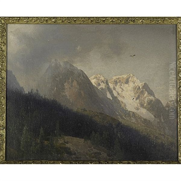 Swiss Mountain Scene Oil Painting by Hermann Herzog