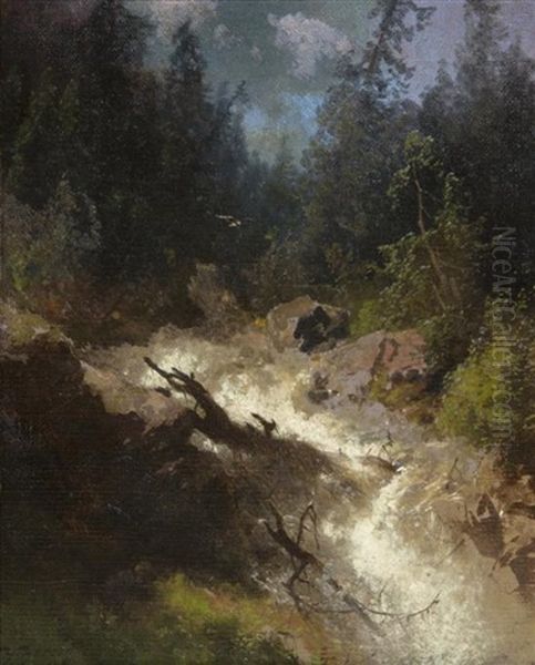 Rushing Brook Oil Painting by Hermann Herzog