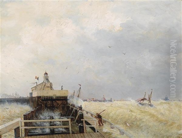 Hafen In Ostende Oil Painting by Hermann Herzog