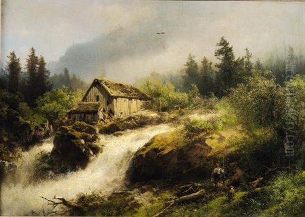 Going Fishing At The Old Mill by Hermann Herzog