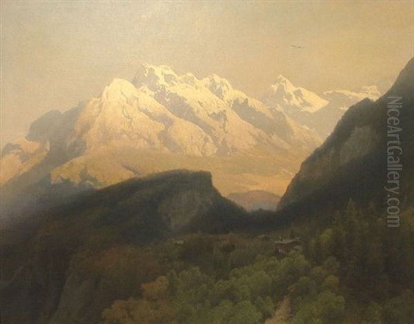 The Engelhorner Near Rosenlani Switzerland Oil Painting by Hermann Herzog