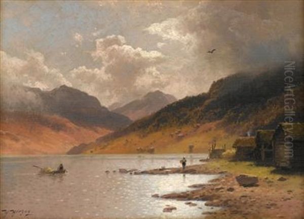 Daybreak On The Fjord Oil Painting by Hermann Herzog