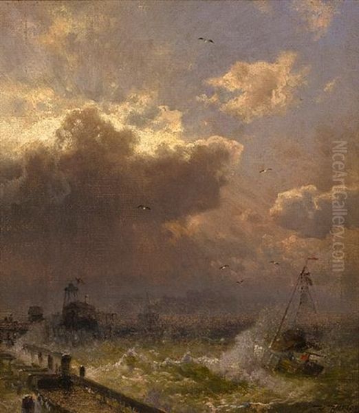 Lighthouse, Ostende Oil Painting by Hermann Herzog