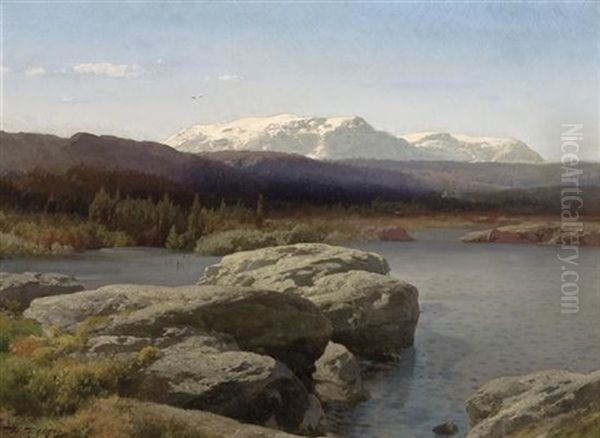 Distant Mountains Oil Painting by Hermann Herzog