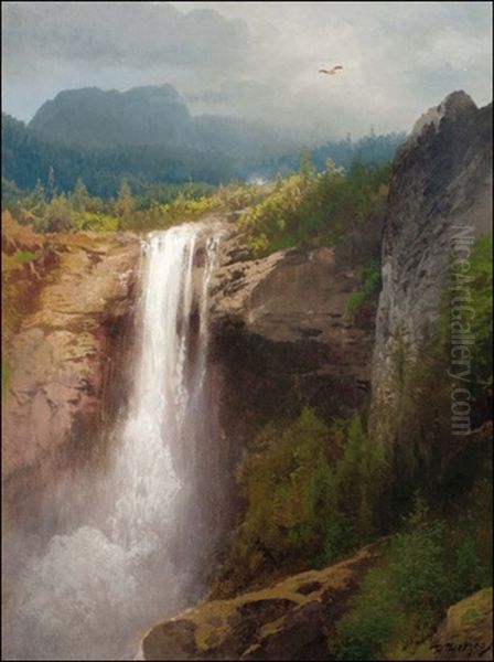 Crystal Cascade Yellowstone National Park Oil Painting by Hermann Herzog