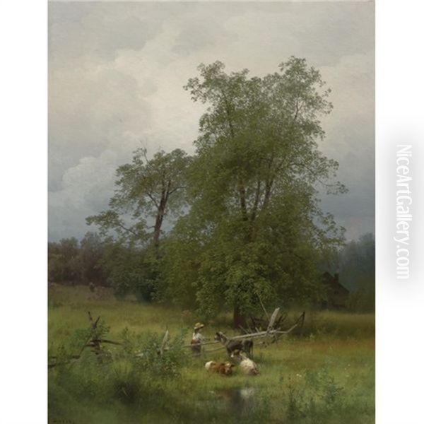 Summer Afternoon In A Meadow Oil Painting by Hermann Herzog