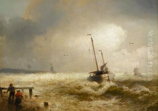 Storm At Sea Oil Painting by Hermann Herzog