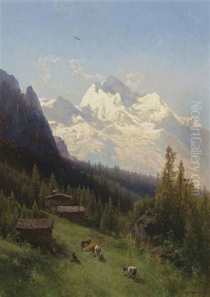 From The Bernese Oberland Switzerland Oil Painting by Hermann Herzog