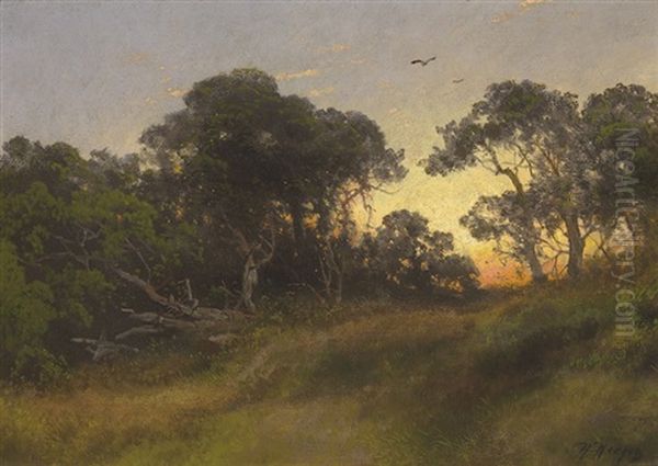 The Oaks At Sunset, Florida Oil Painting by Hermann Herzog