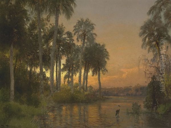 Florida Sunset Oil Painting by Hermann Herzog