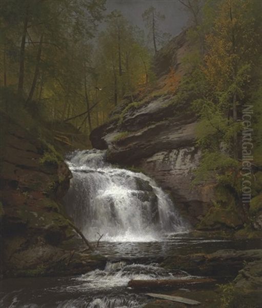 Waterfall In The Wilderness Oil Painting by Hermann Herzog