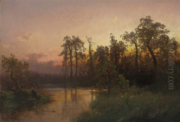 Sunset, Florida Oil Painting by Hermann Herzog