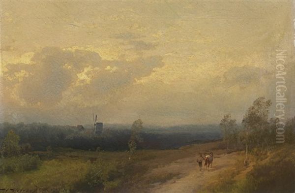 Windmill Oil Painting by Hermann Herzog