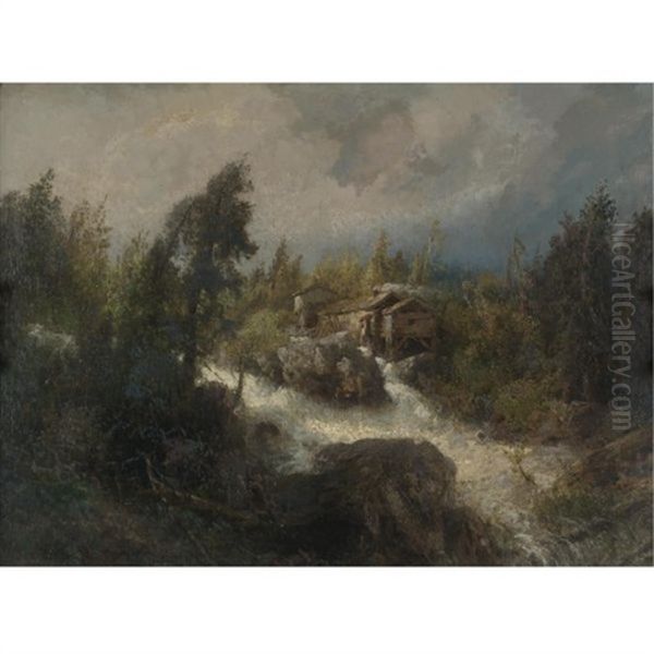 Rushing Stream Oil Painting by Hermann Herzog