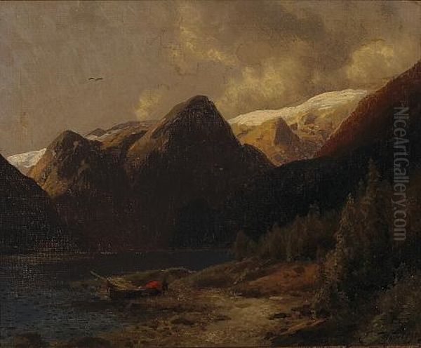 The Lone Boat Oil Painting by Hermann Herzog