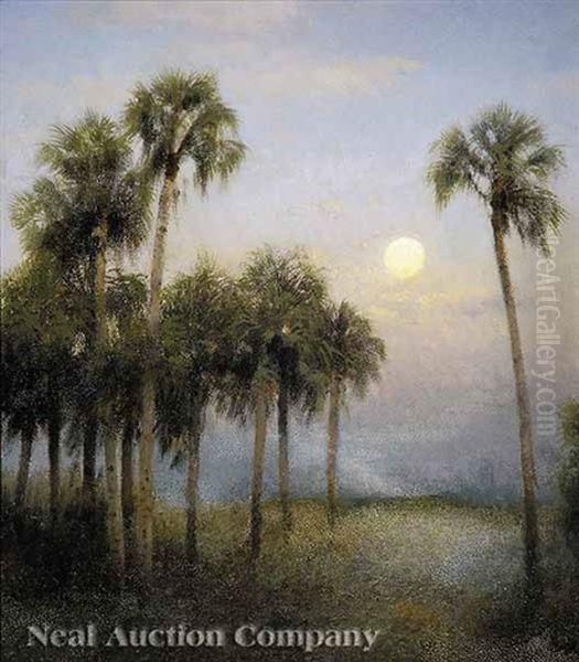 Moonshine In Florida Oil Painting by Hermann Herzog