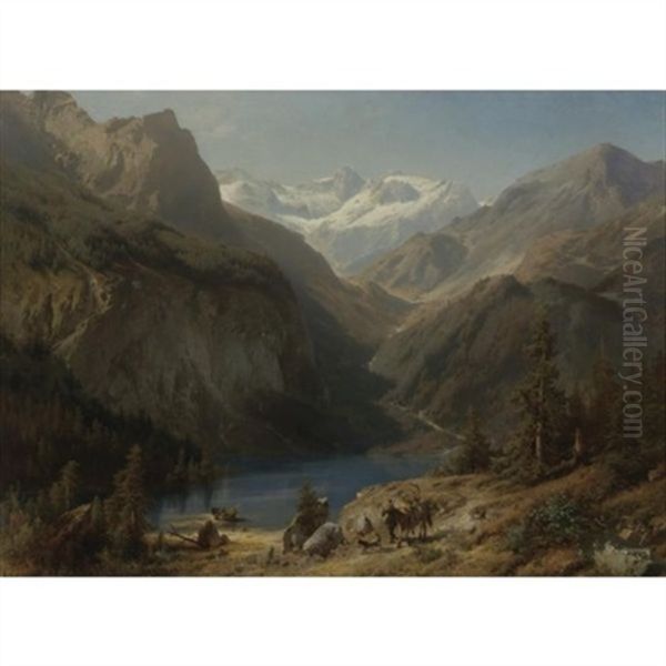 Upper Lake Of The Koenig Sea, Bavarian Highlands Oil Painting by Hermann Herzog