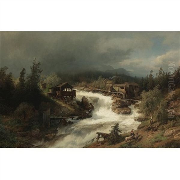 Spring At The Mill Oil Painting by Hermann Herzog