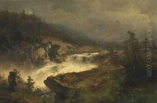 Raging River Oil Painting by Hermann Herzog