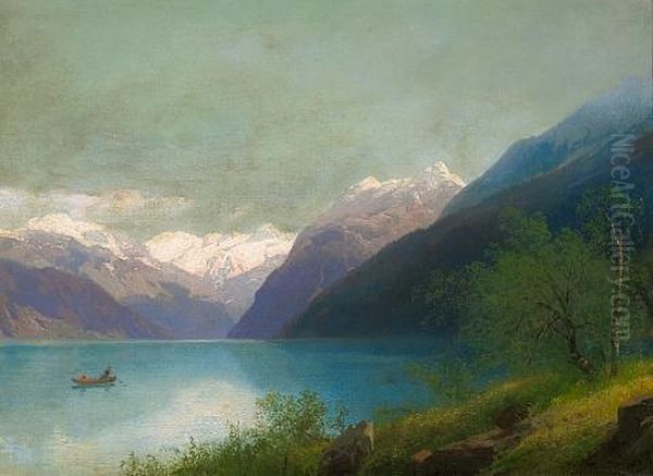 A Lake In The Mountains Oil Painting by Hermann Herzog