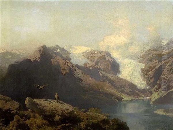 Gebirgslandschaft Mit See Oil Painting by Hermann Herzog