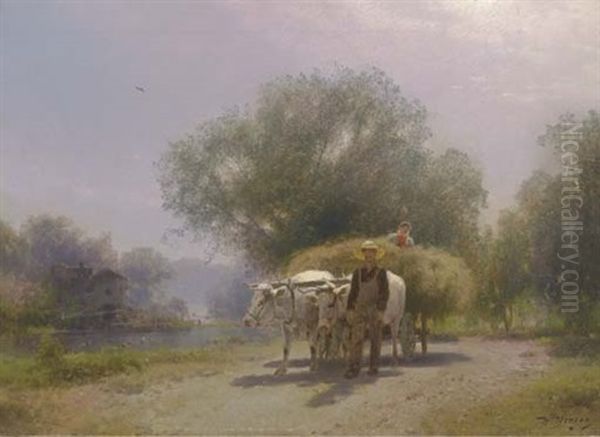 Harvest Scene In Flatbrookville Oil Painting by Hermann Herzog