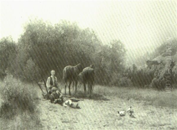 Plowmen Resting Oil Painting by Hermann Herzog