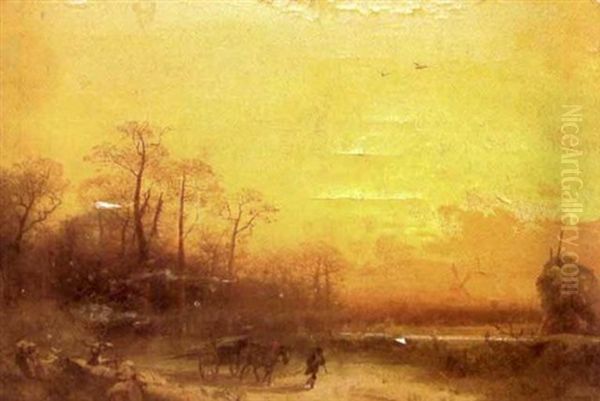 Winter Sunset Holland Oil Painting by Hermann Herzog