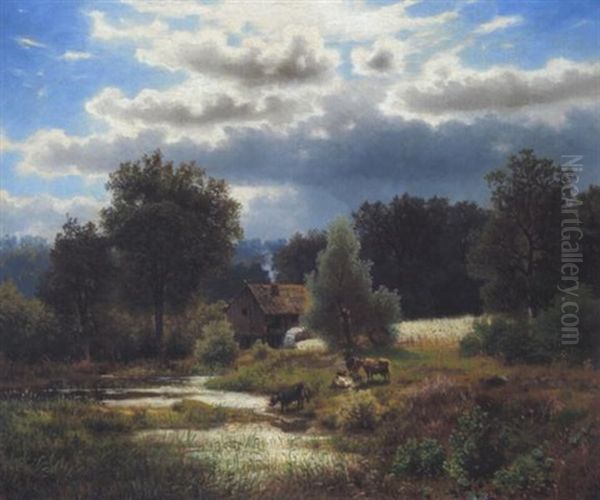 Idyllische Landschaft Getreidefeld Nach Dem Gewitter Oil Painting by Hermann Herzog