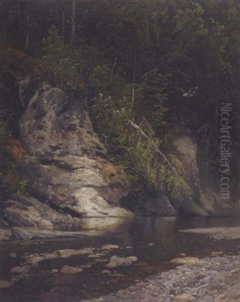 Eagle Above The River Oil Painting by Hermann Herzog