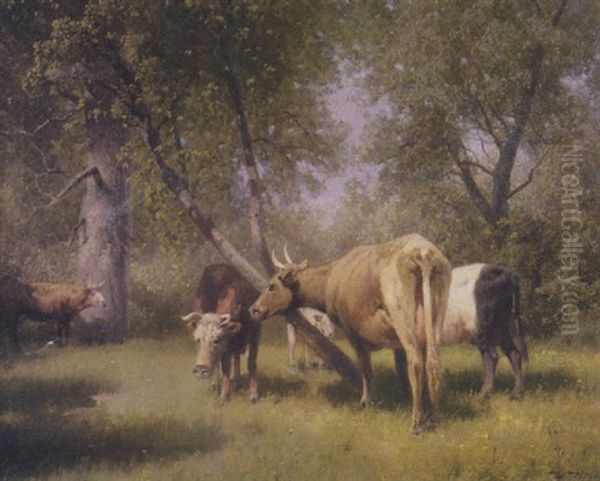 Landscape With Cattle Oil Painting by Hermann Herzog