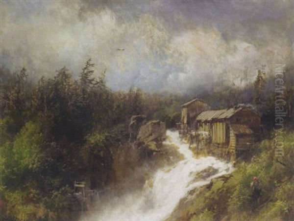 Spring At The Mill Oil Painting by Hermann Herzog